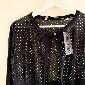 NWT Black/White Polkadot Open-front Cardigan M